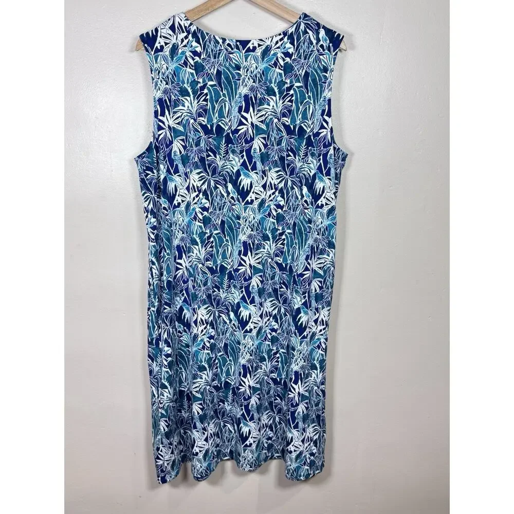 J. Jill Womens Dress Tropical Print Hawaii Beach Blue XL Stretch Coastal - Picture 9 of 12